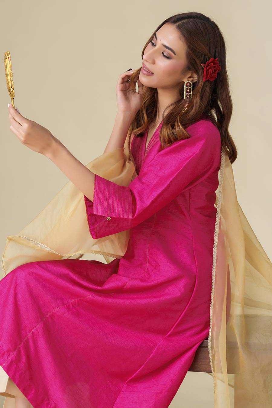 Magenta Zari-Embellished Kurta