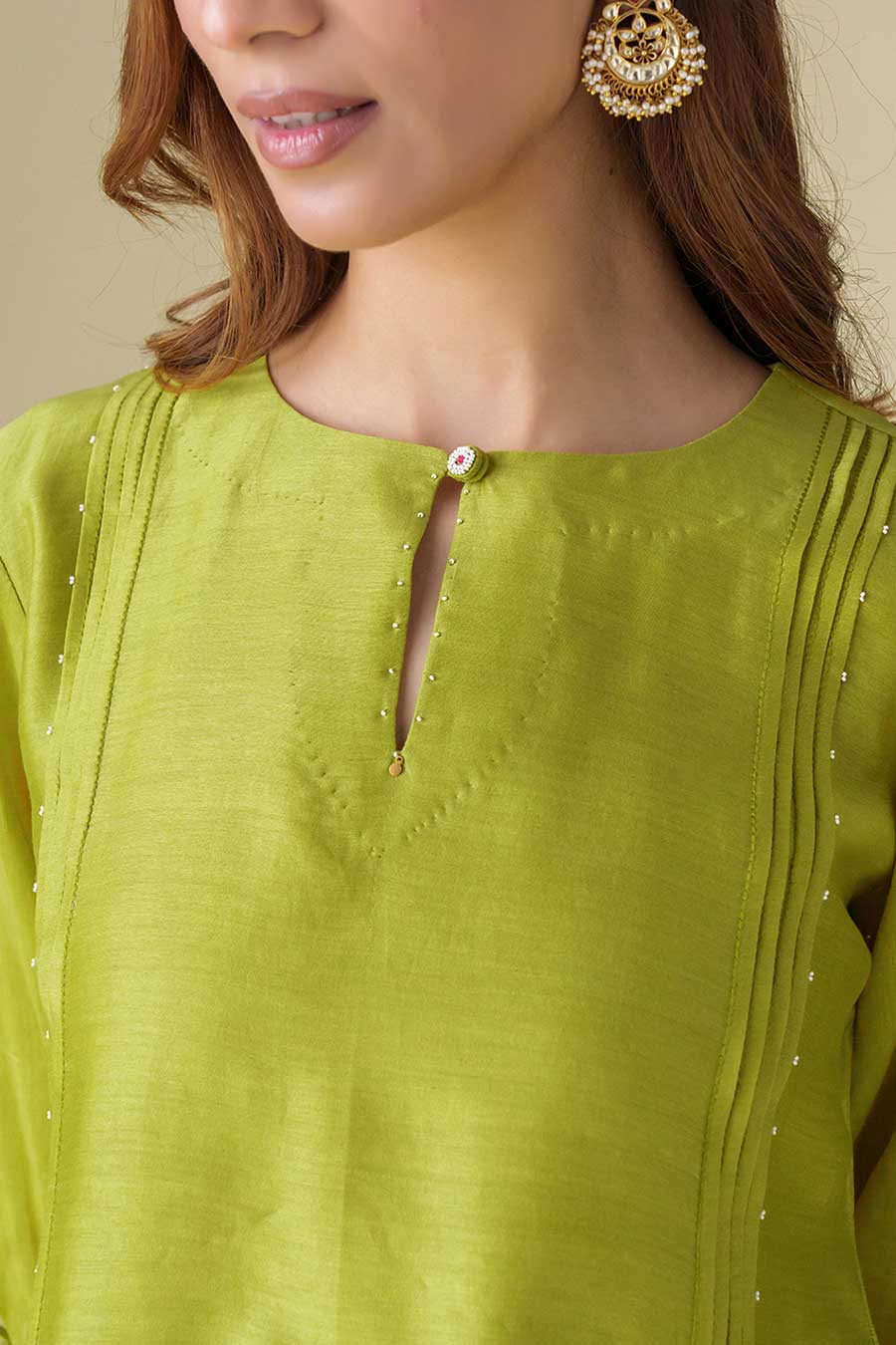 Lime Green Flowy Pintuck Kurta