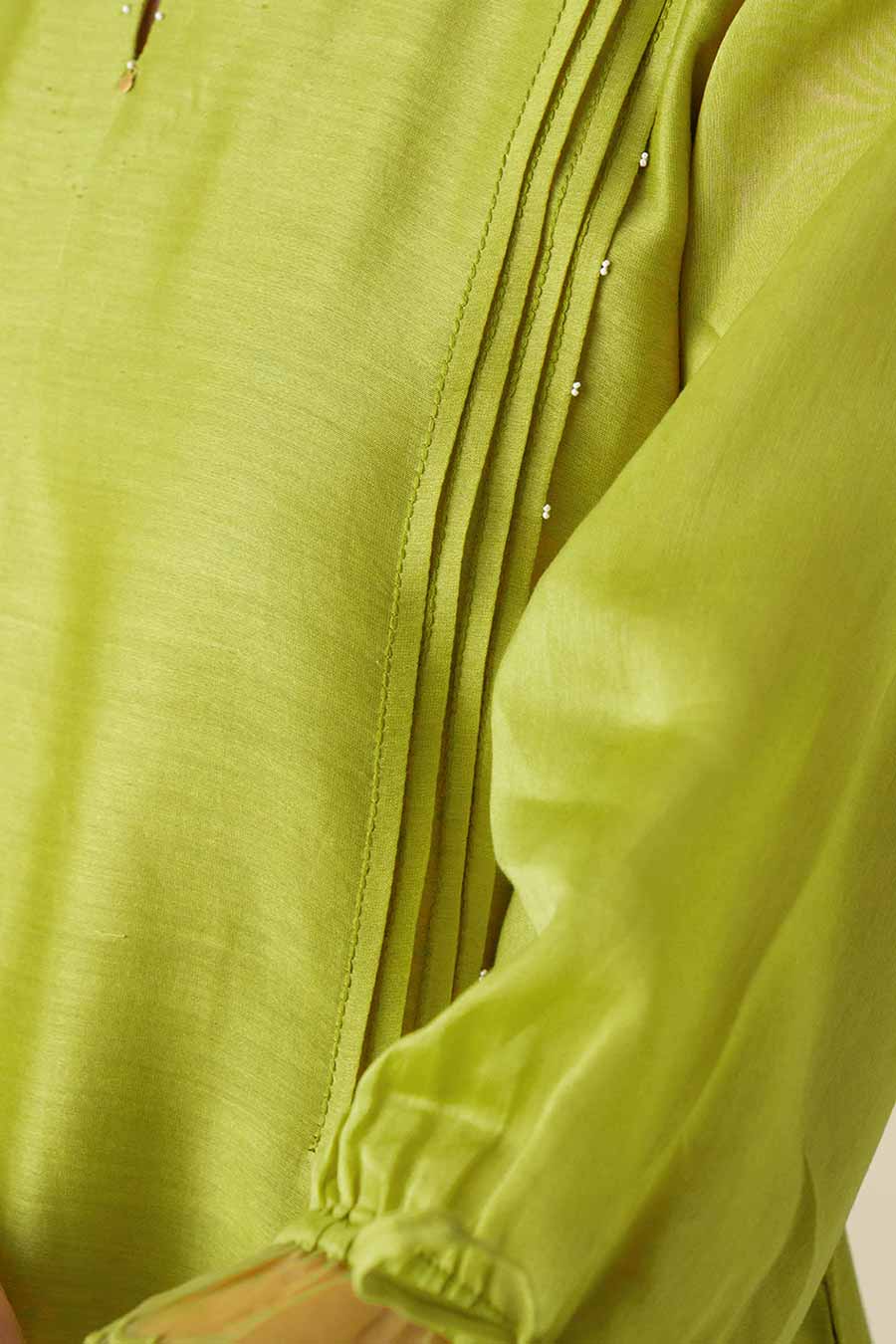 Lime Green Flowy Pintuck Kurta