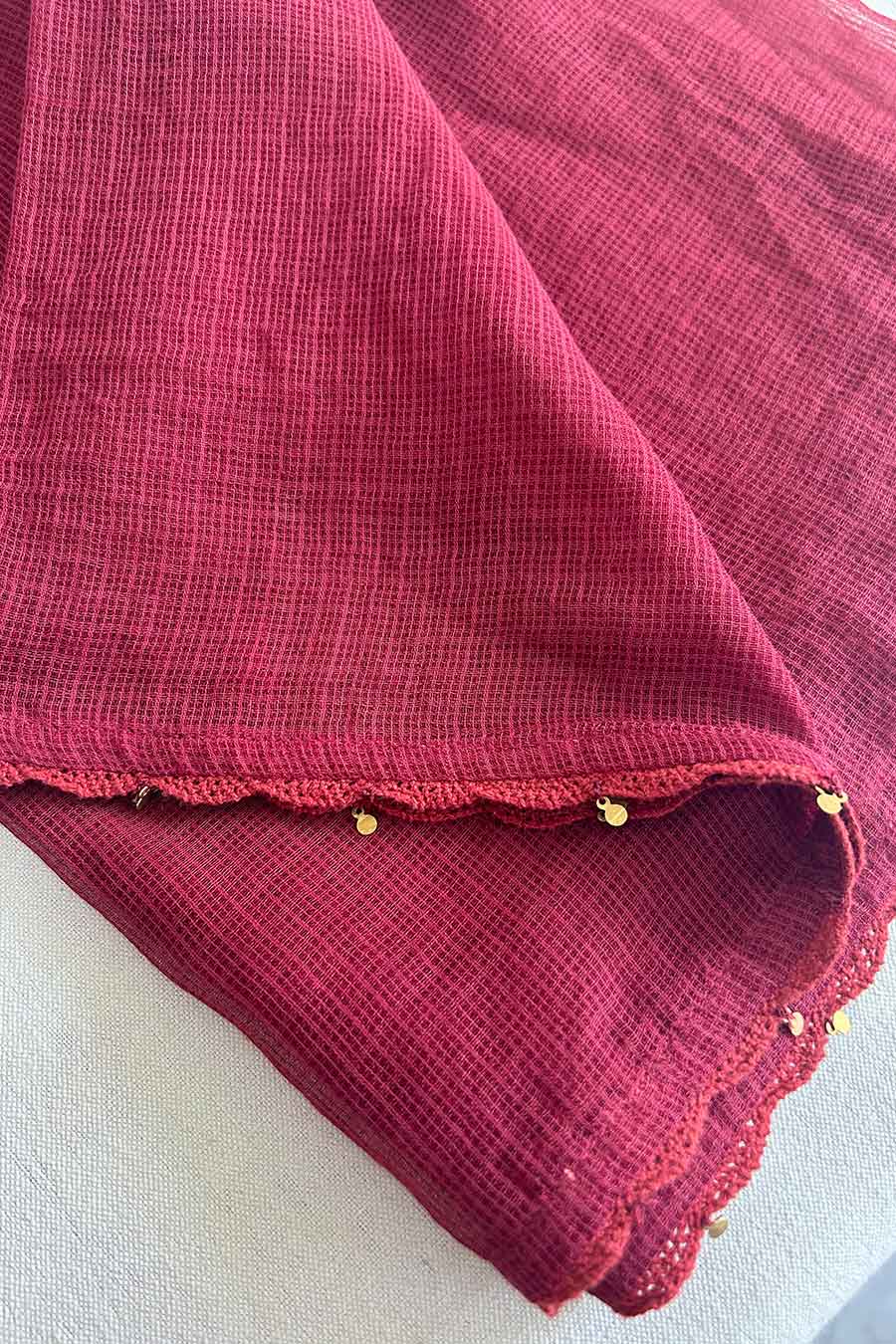 Maroon Crochet Lace & Metal Hangings Detailed Dupatta