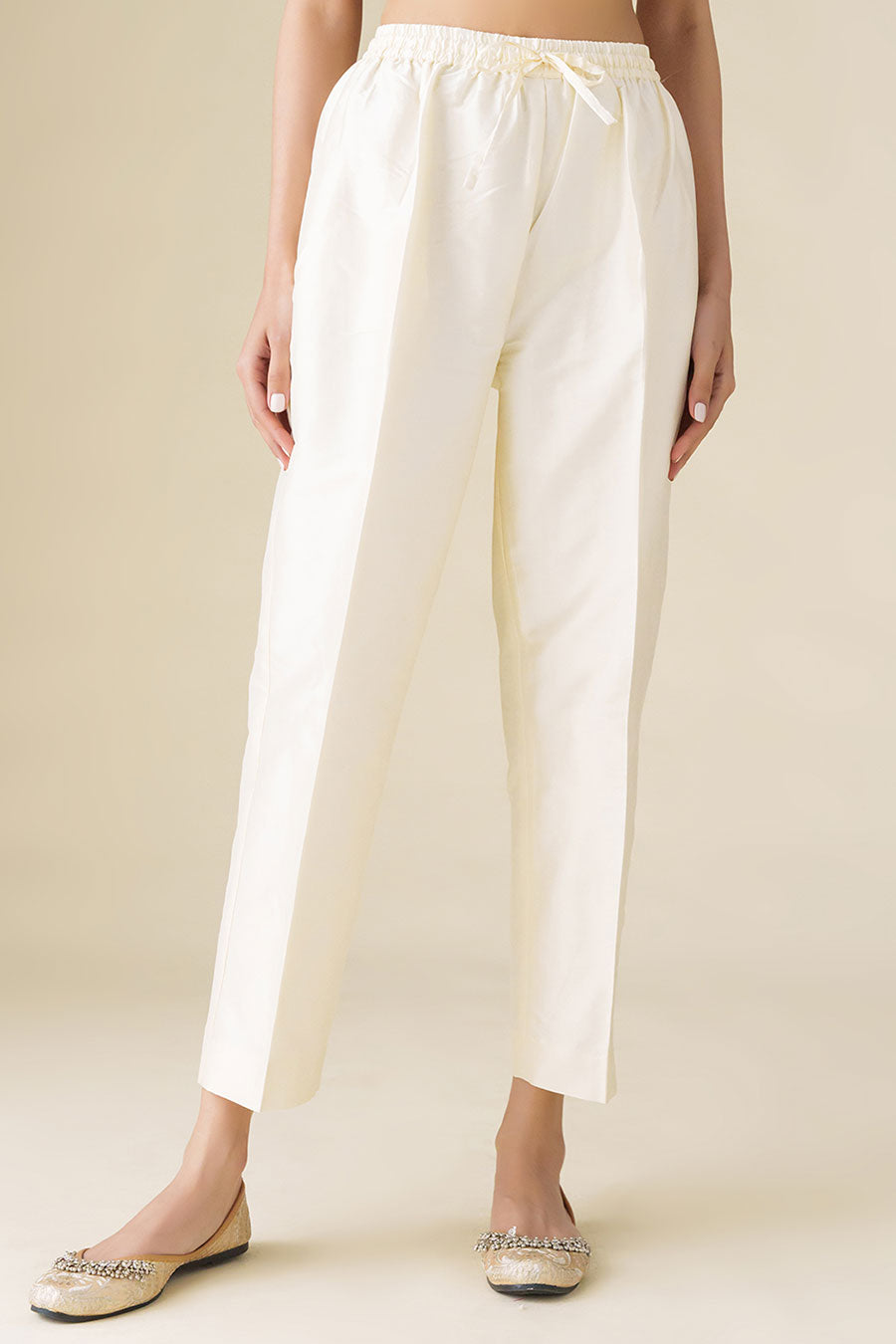 Off-White Cotton Silk Pant