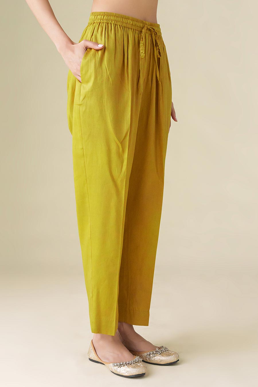 Mustard Cotton Silk Pant
