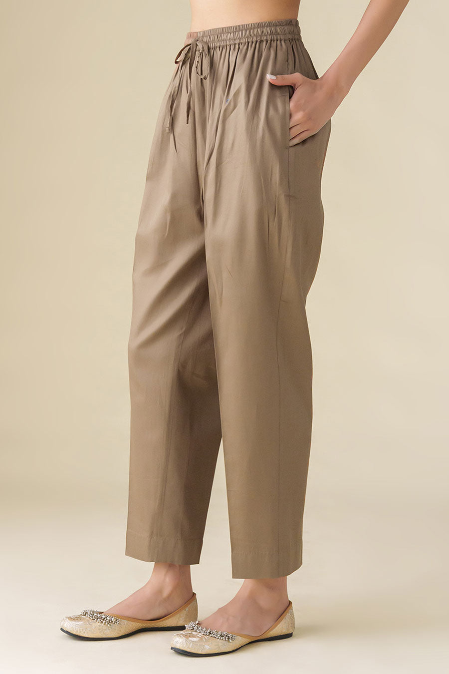 Brown Cotton Silk Pant