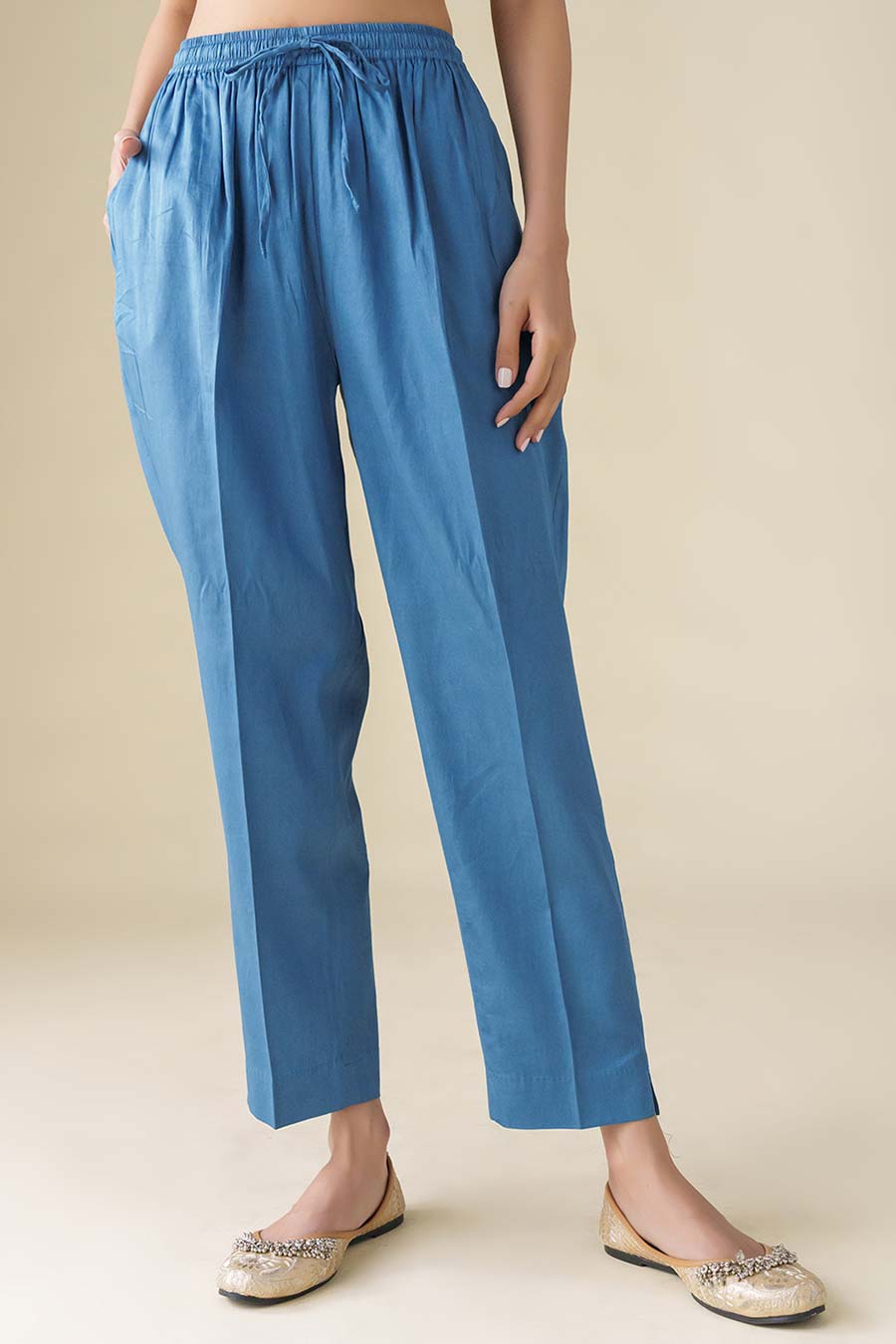 Blue Cotton Silk Pant