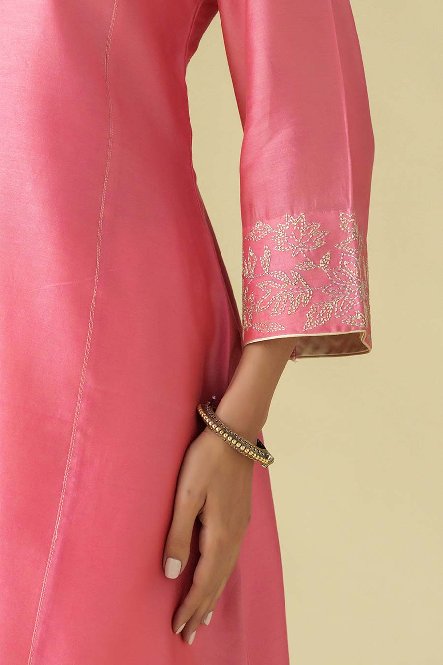 Pink Zari-Embroidered Kurta Set (Set of 3)