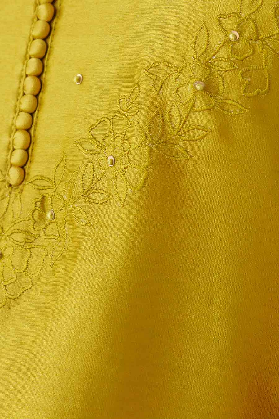 Mustard Floral-Embroidered Kurta Set (Set of 3)