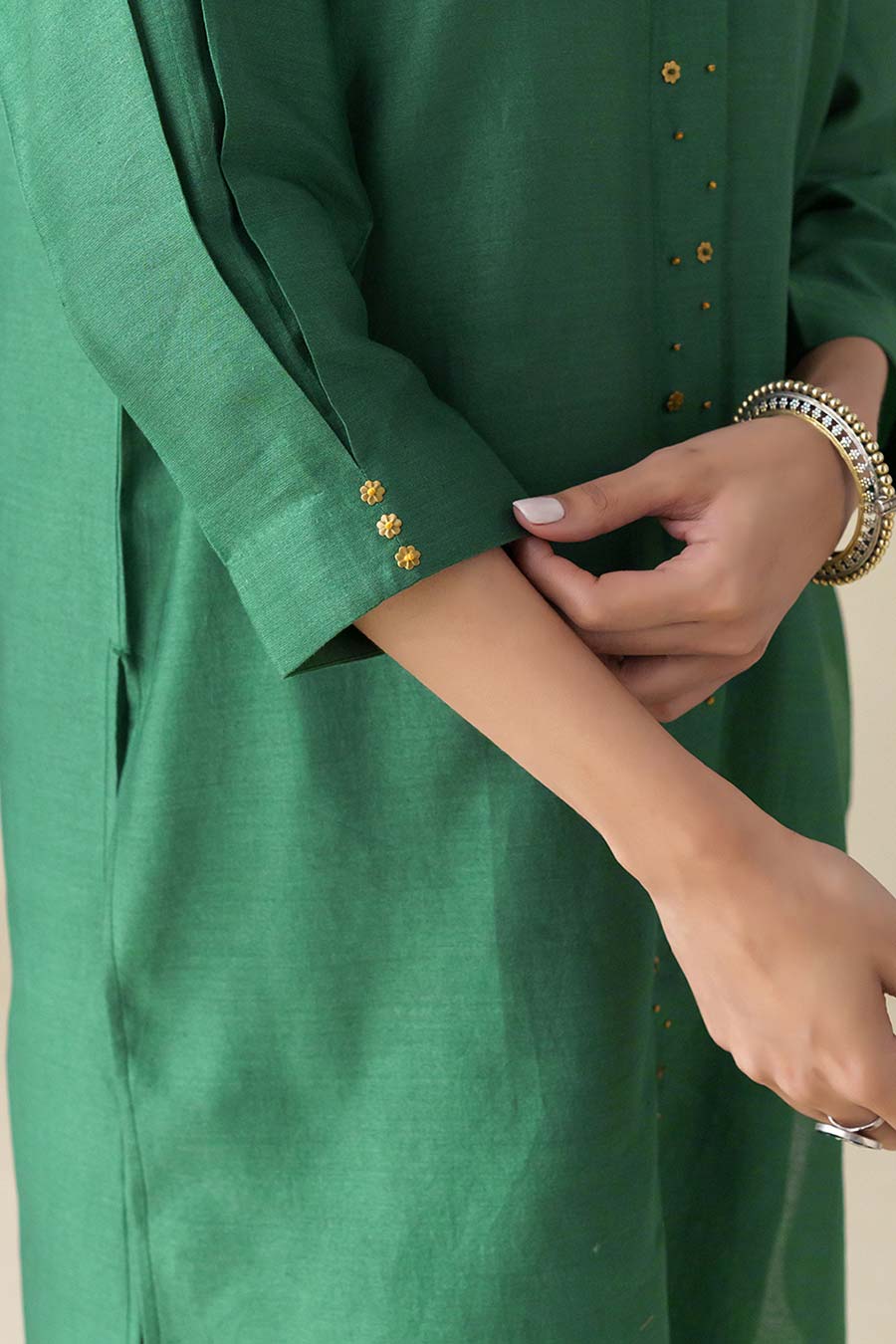 Bottle Green Embellished Tunic & Pants (Set of 2)