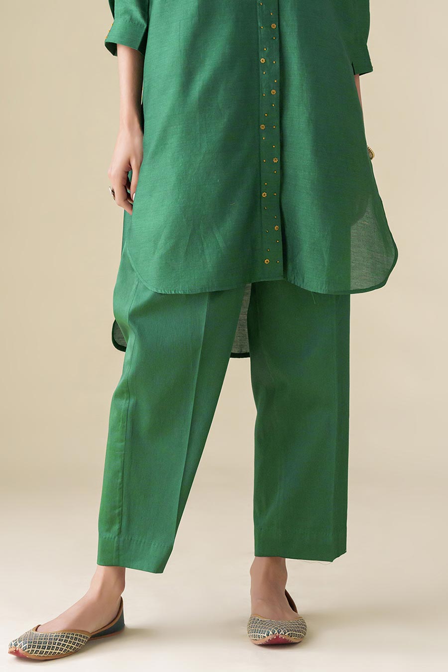 Bottle Green Embellished Tunic & Pants (Set of 2)