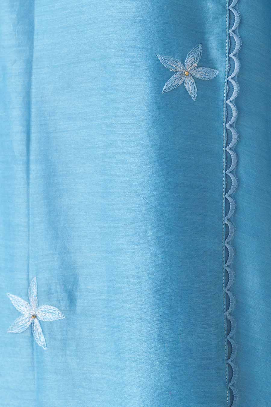 Blue Floral Embroidered Kurta Set (Set of 3)