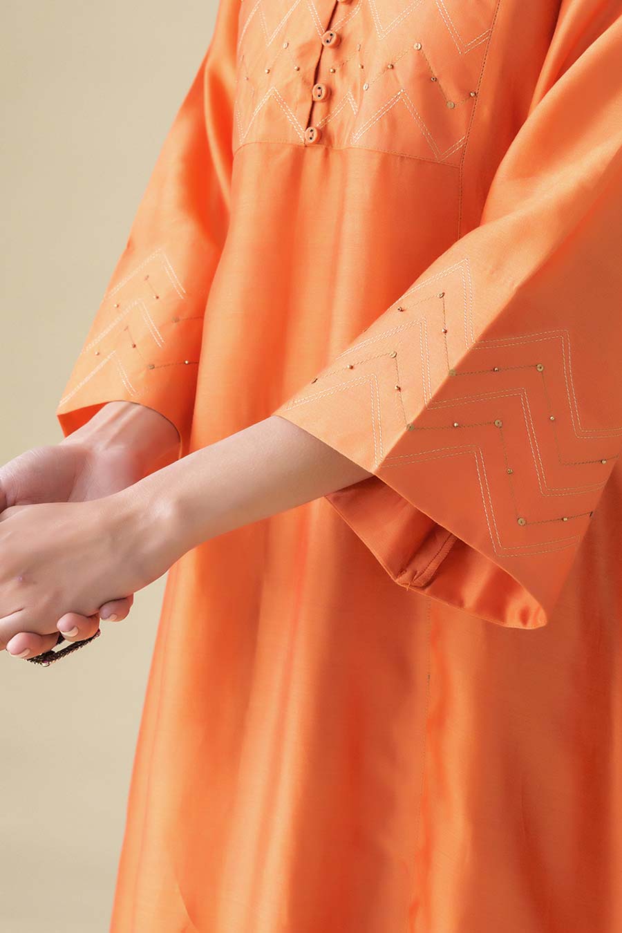 Orange Zari Embellished Kurta Set (Set of 3)