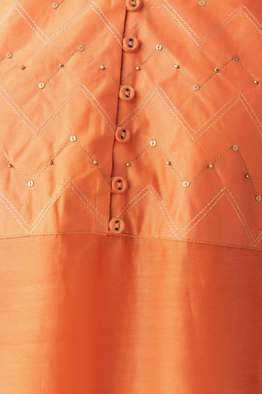 Orange Zari Embellished Kurta Set (Set of 3)