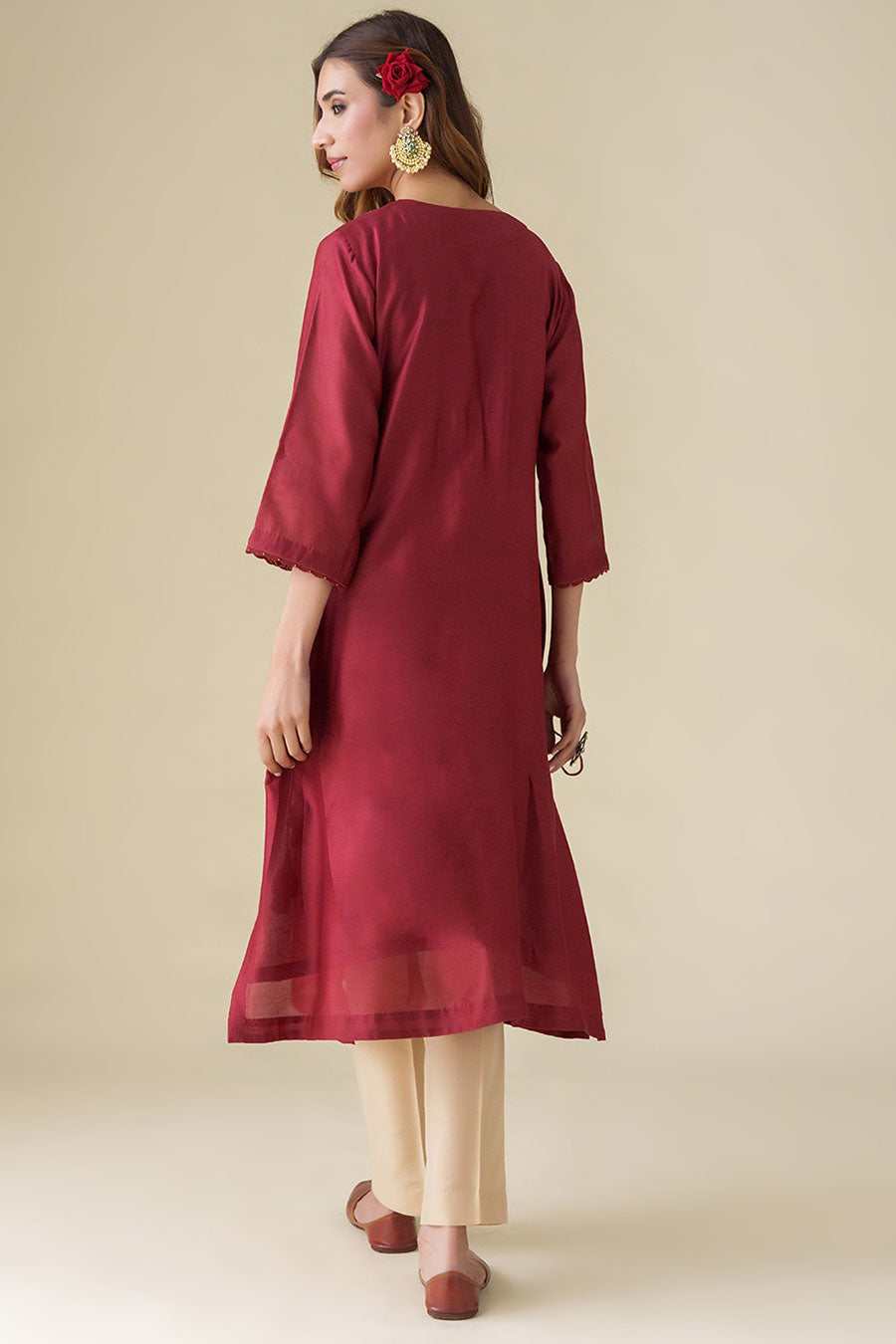 Maroon Embellished Kurta Set (Set of 3)