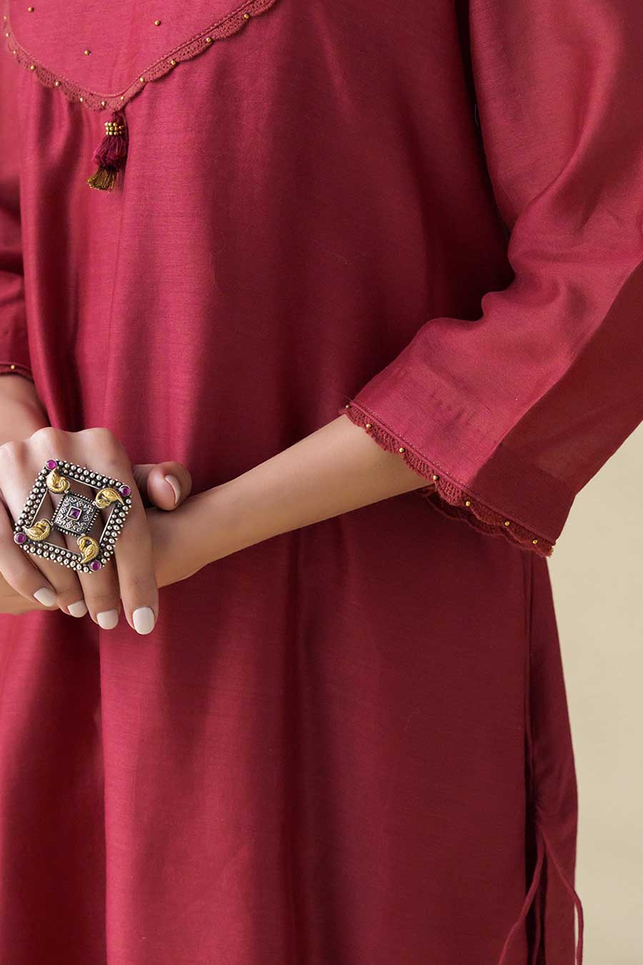 Maroon Embellished Kurta Set (Set of 3)