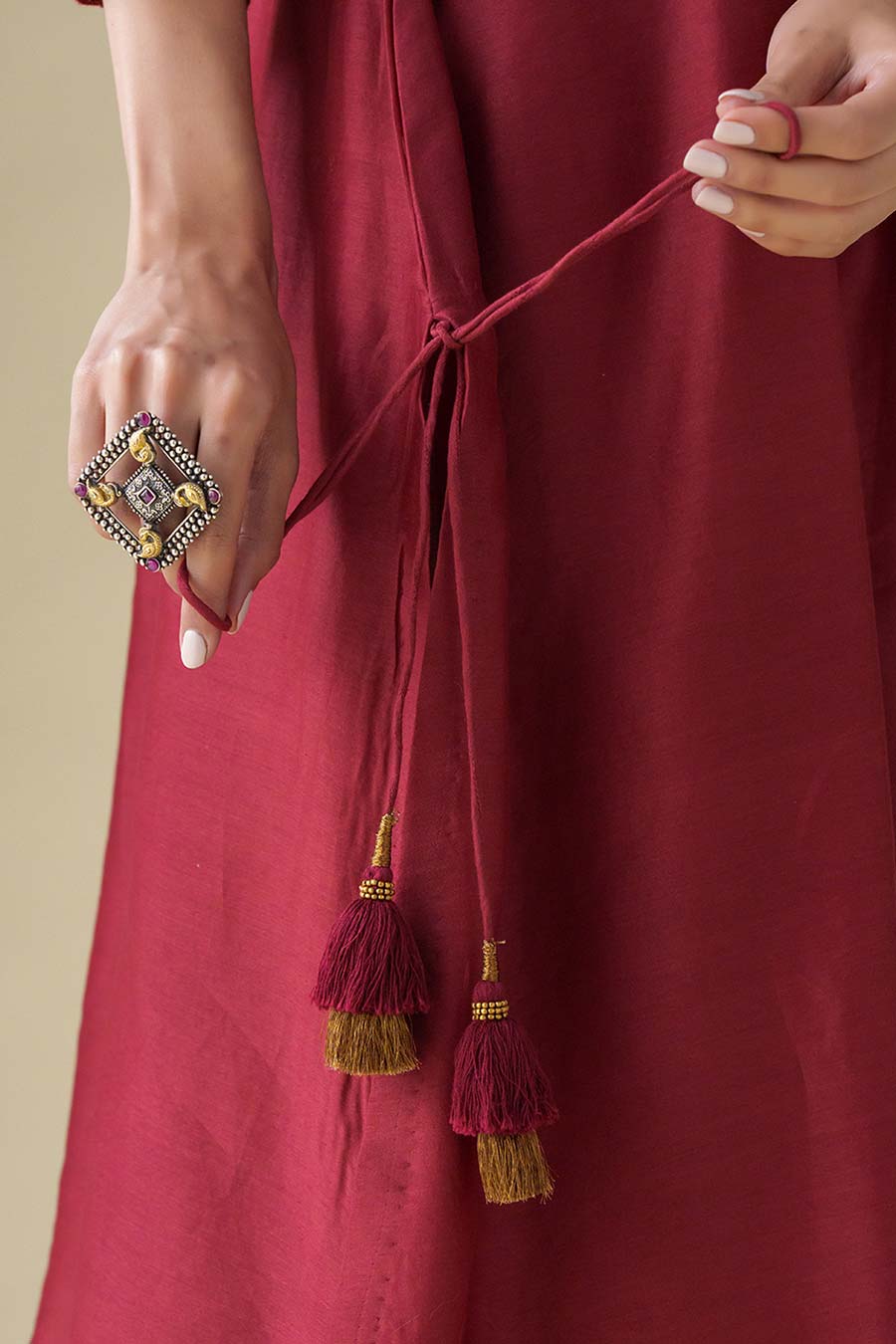 Maroon Embellished Kurta Set (Set of 3)