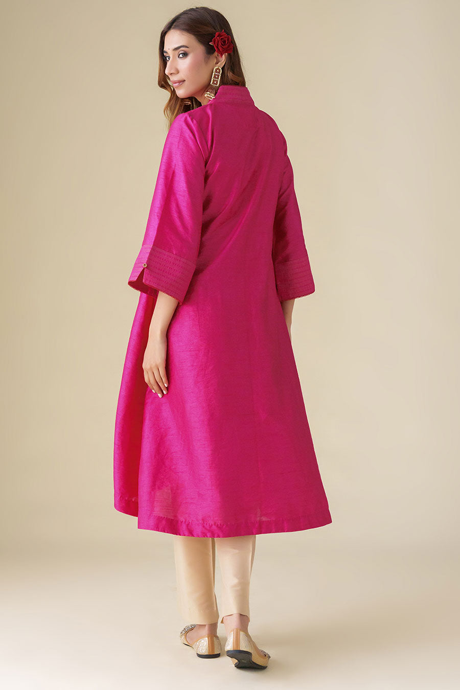 Magenta Zari-Embellished Kurta Set (Set of 3)