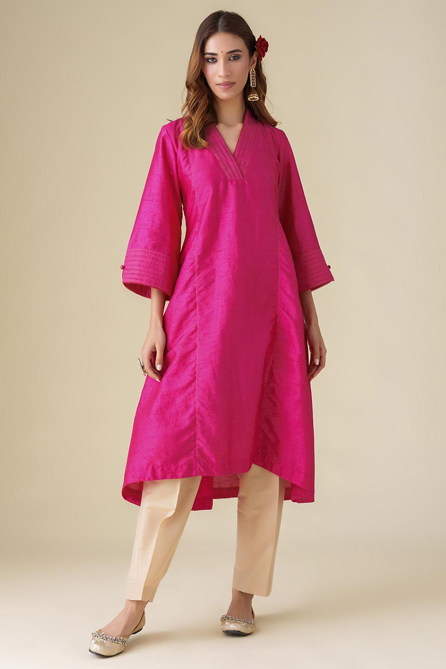 Magenta Zari-Embellished Kurta Set (Set of 3)