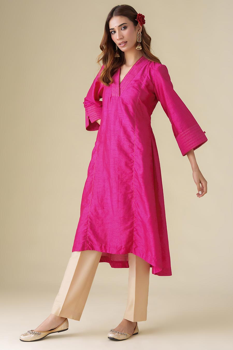 Magenta Zari-Embellished Kurta Set (Set of 3)