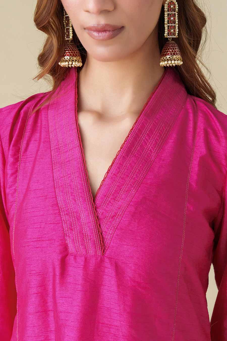 Magenta Zari-Embellished Kurta Set (Set of 3)