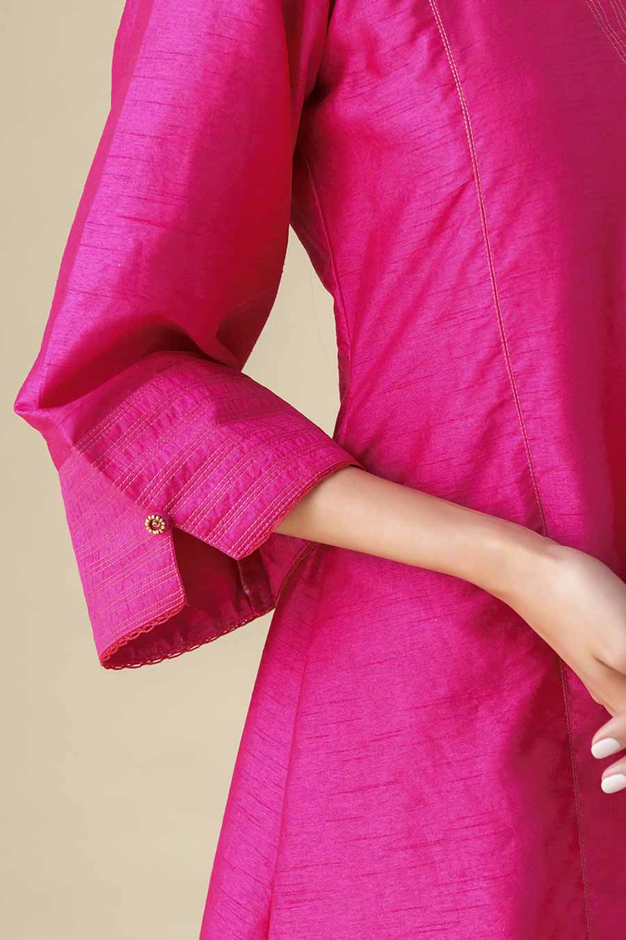 Magenta Zari-Embellished Kurta Set (Set of 3)