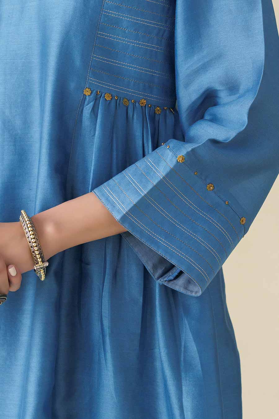 Blue Bead-Embellished Kurta & Pant Set (Set of 2)