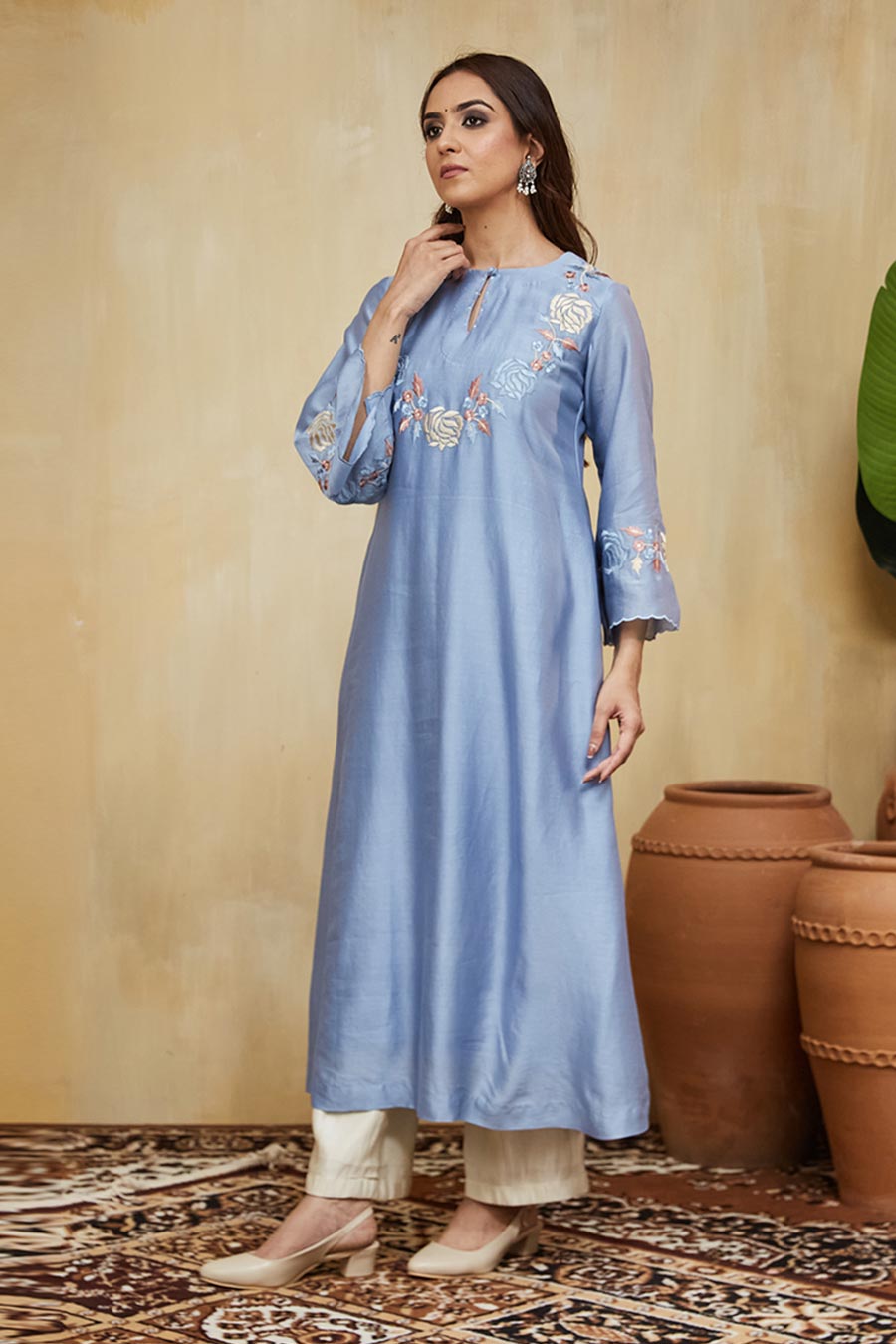 Blue Safa Floral Embroidered Kurta