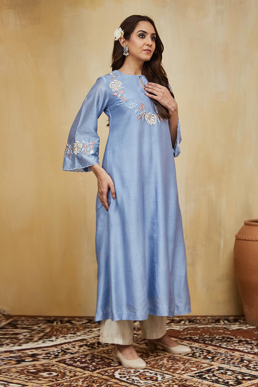 Blue Safa Floral Embroidered Kurta