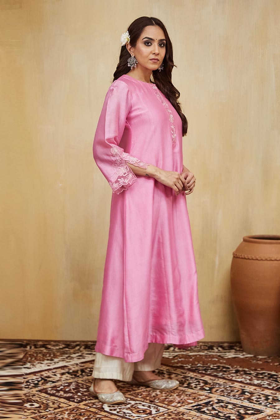 Pink Dina Floral Embroidered Kurta