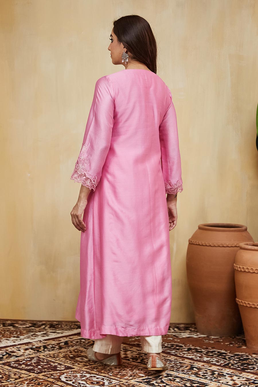 Pink Dina Floral Embroidered Kurta