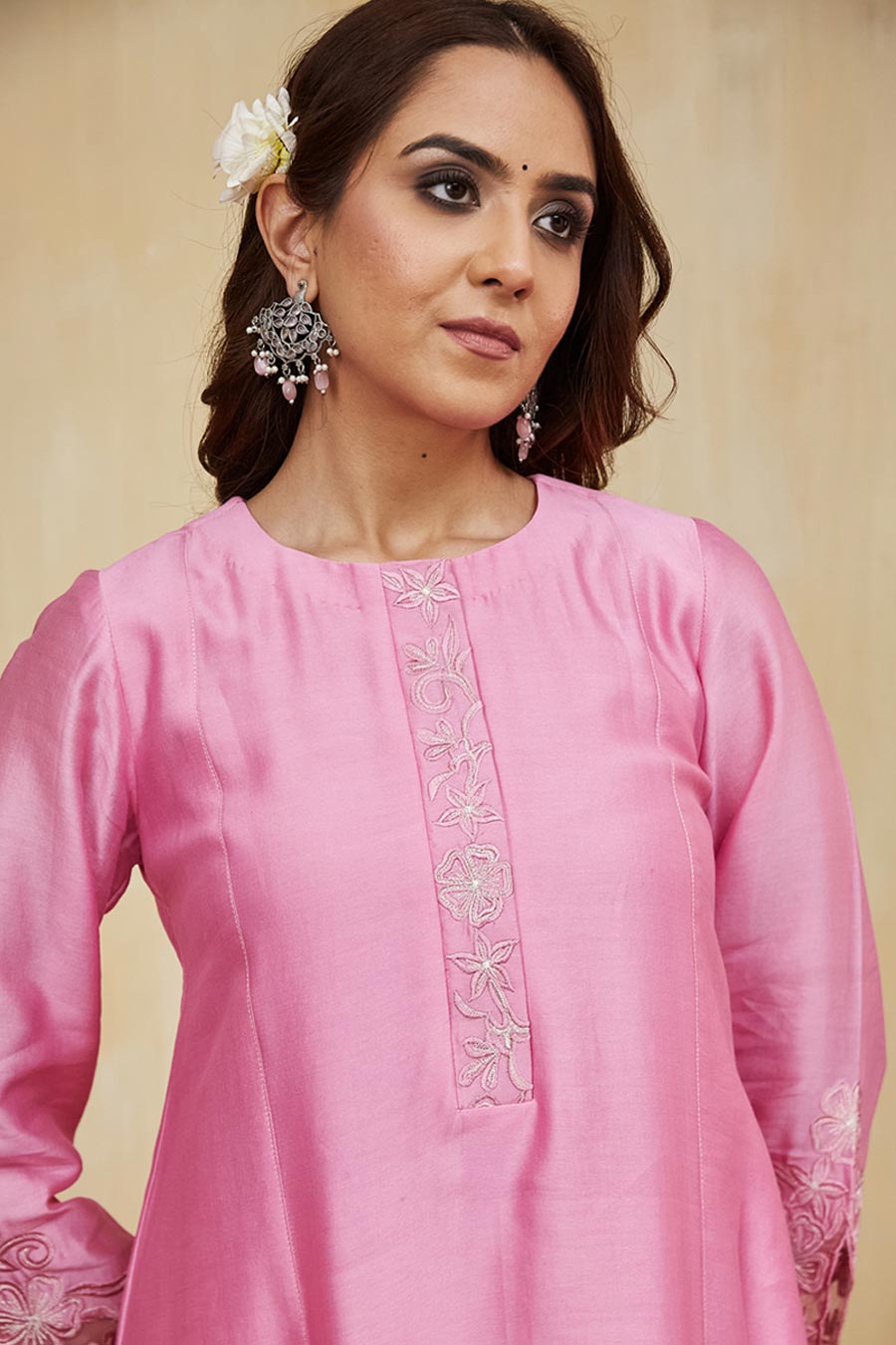 Pink Dina Floral Embroidered Kurta