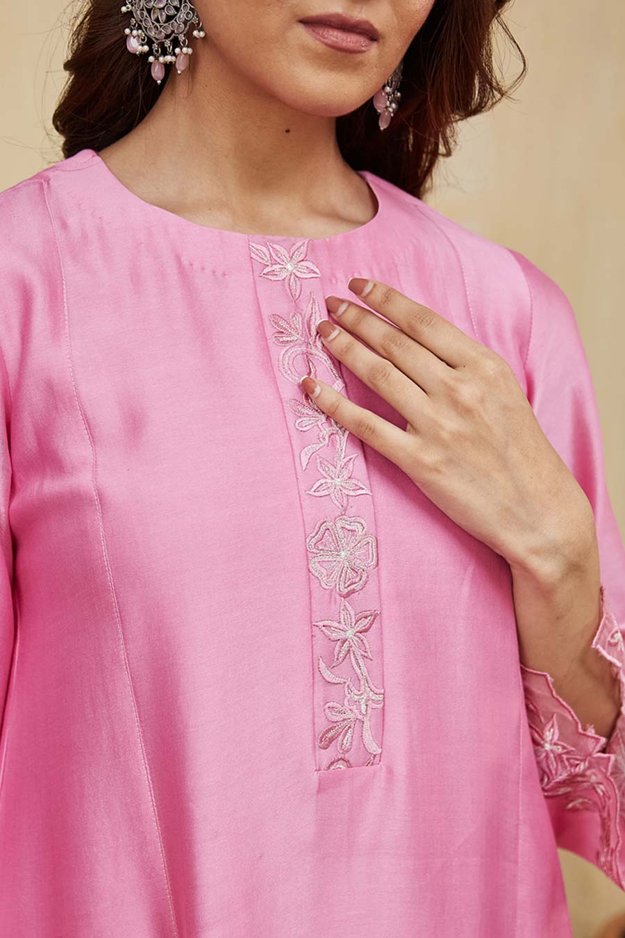 Pink Dina Floral Embroidered Kurta