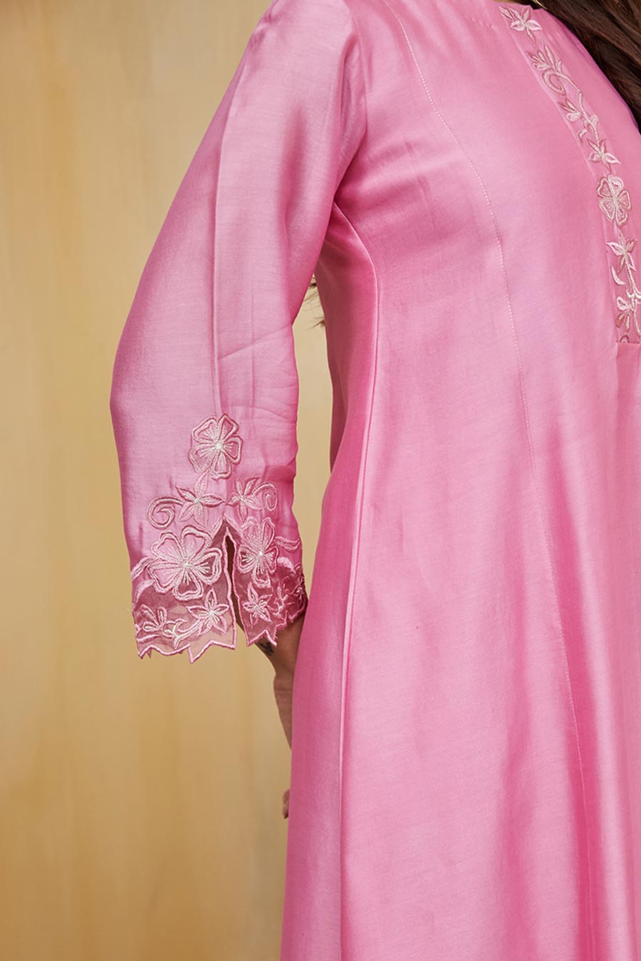 Pink Dina Floral Embroidered Kurta