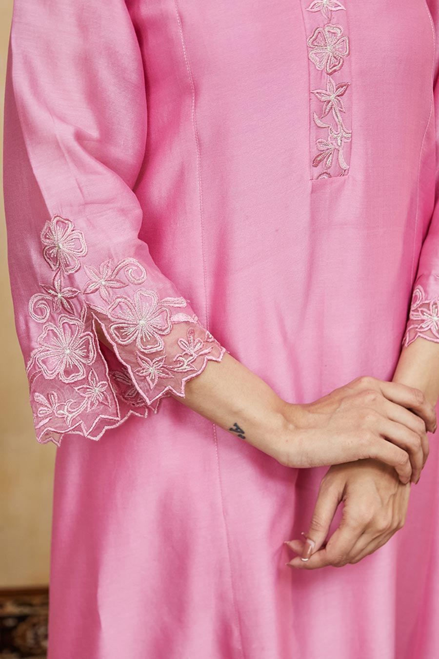 Pink Dina Floral Embroidered Kurta