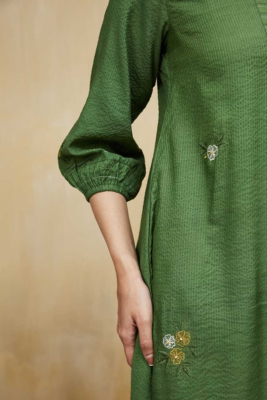 Green Gardenia Floral Embroidered Kurta