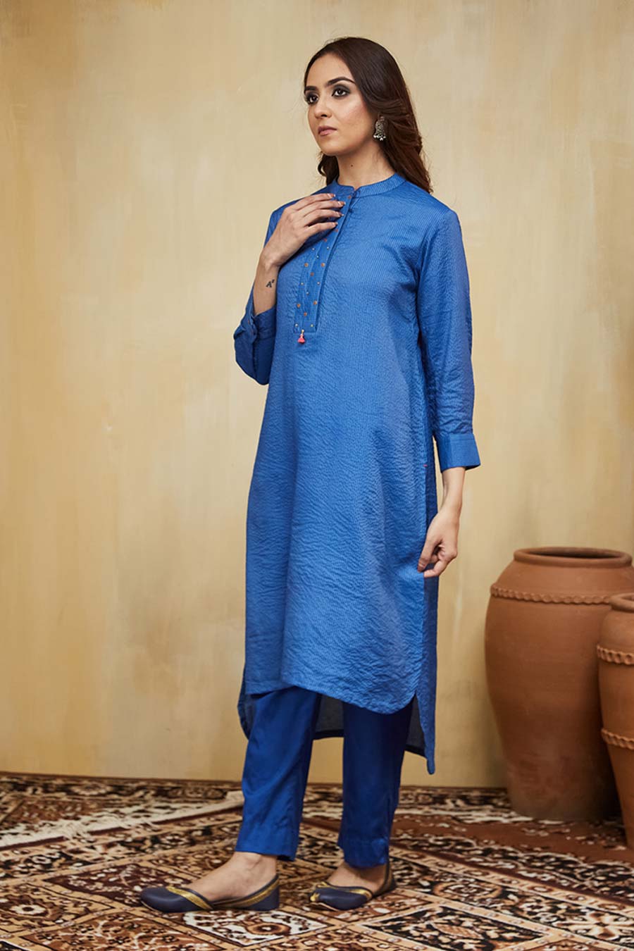 Blue Zayna Embellished Striped Kurta