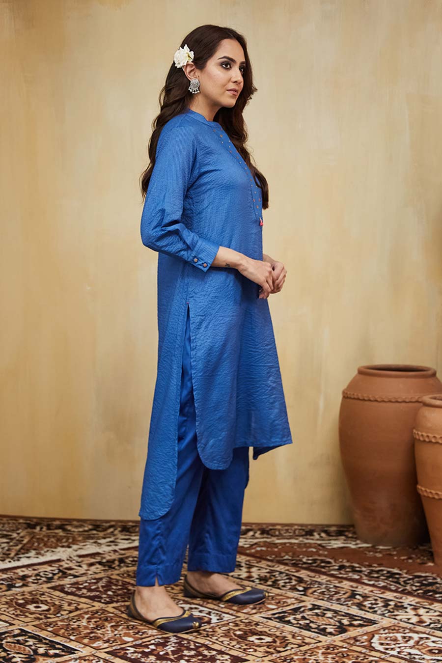 Blue Zayna Embellished Striped Kurta