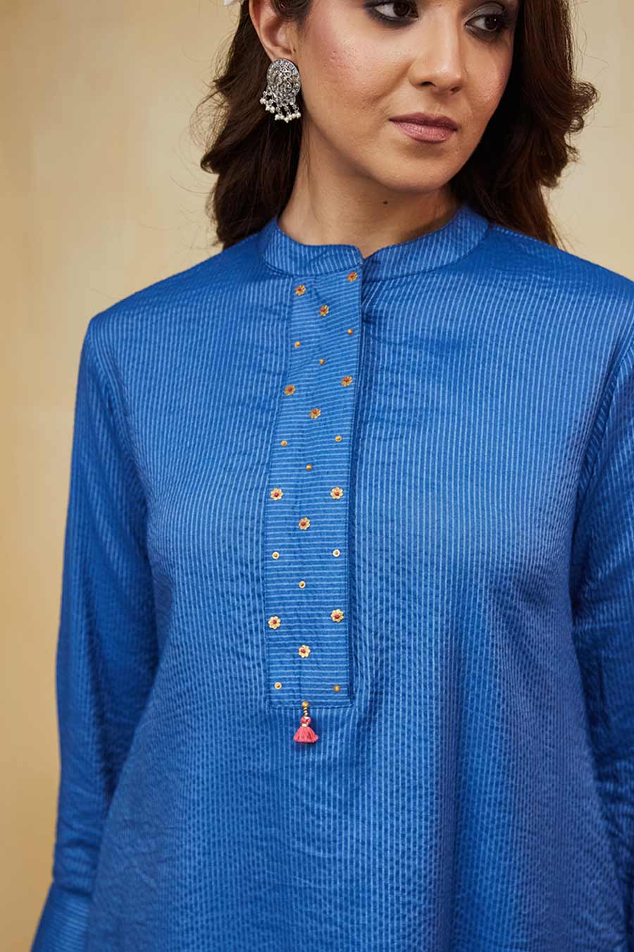 Blue Zayna Embellished Striped Kurta