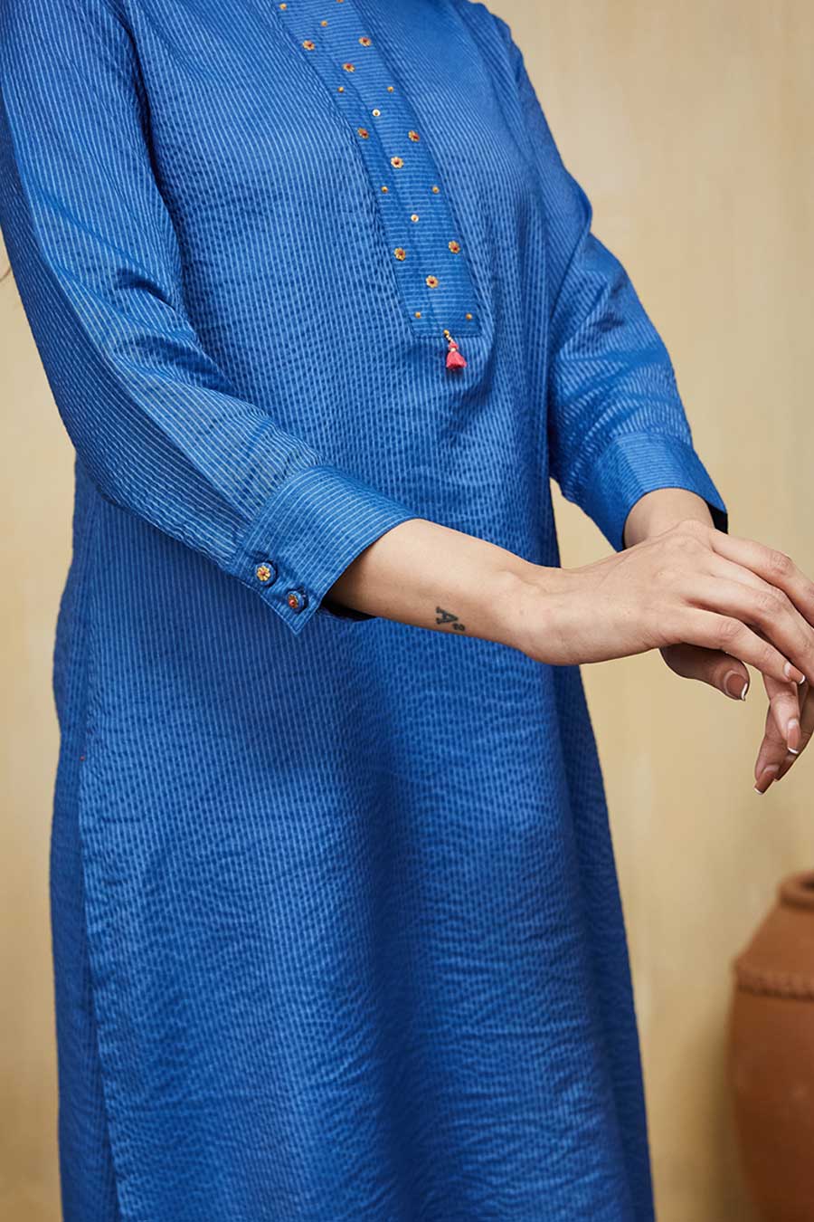 Blue Zayna Embellished Striped Kurta