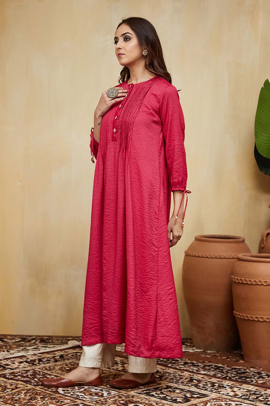 Pink Rashida Embellished Striped Kurta