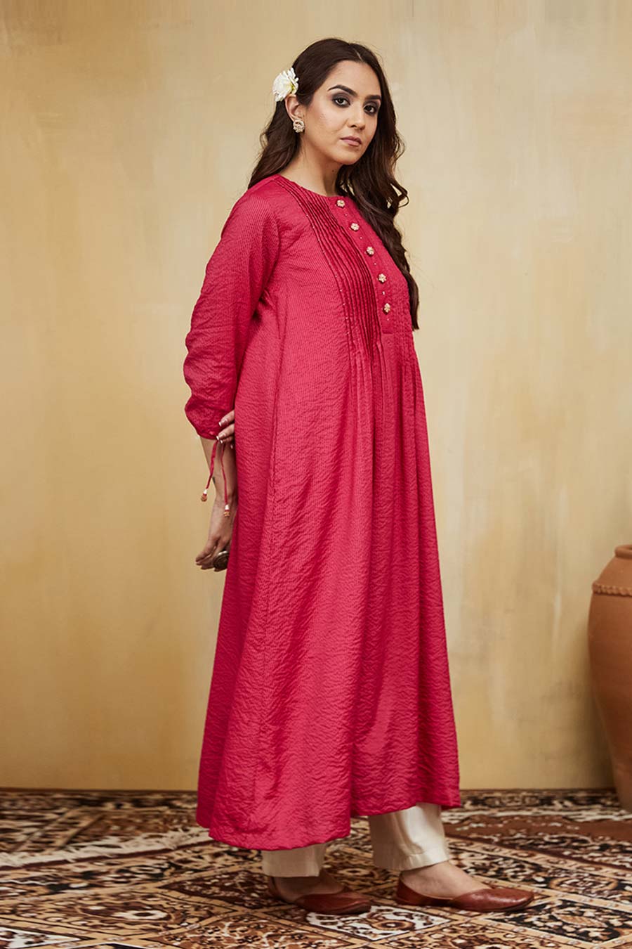 Pink Rashida Embellished Striped Kurta