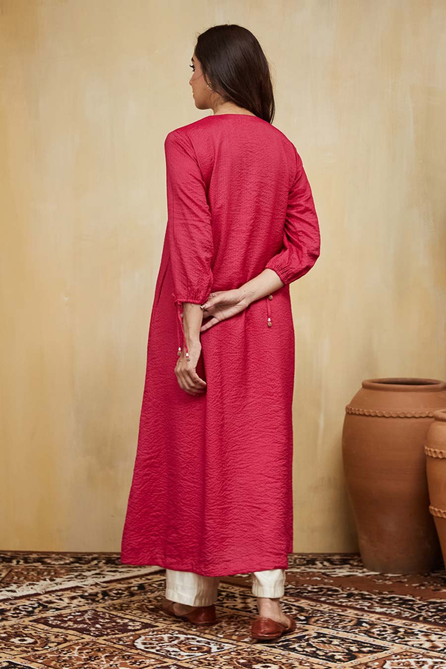 Pink Rashida Embellished Striped Kurta