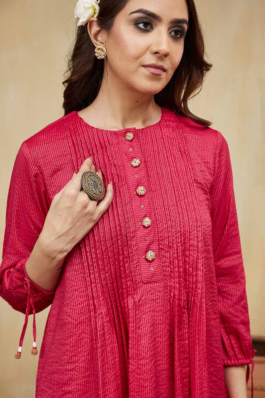 Pink Rashida Embellished Striped Kurta