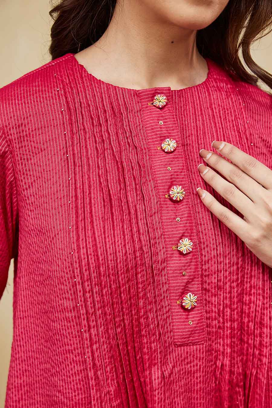 Pink Rashida Embellished Striped Kurta