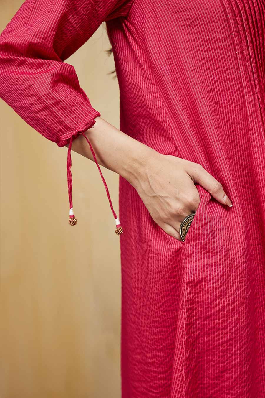 Pink Rashida Embellished Striped Kurta