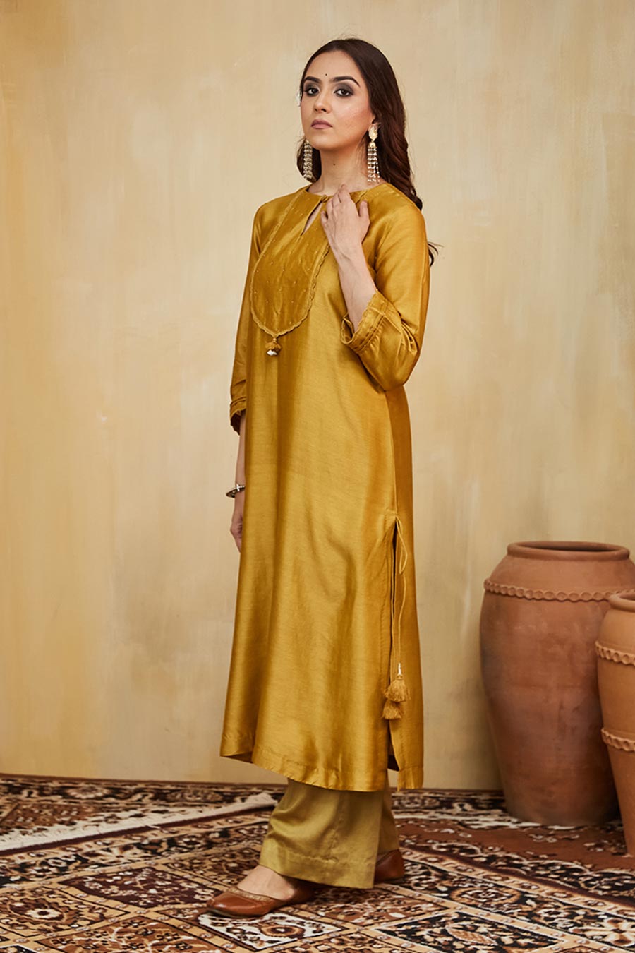 Mustard Nora Embellished Kurta