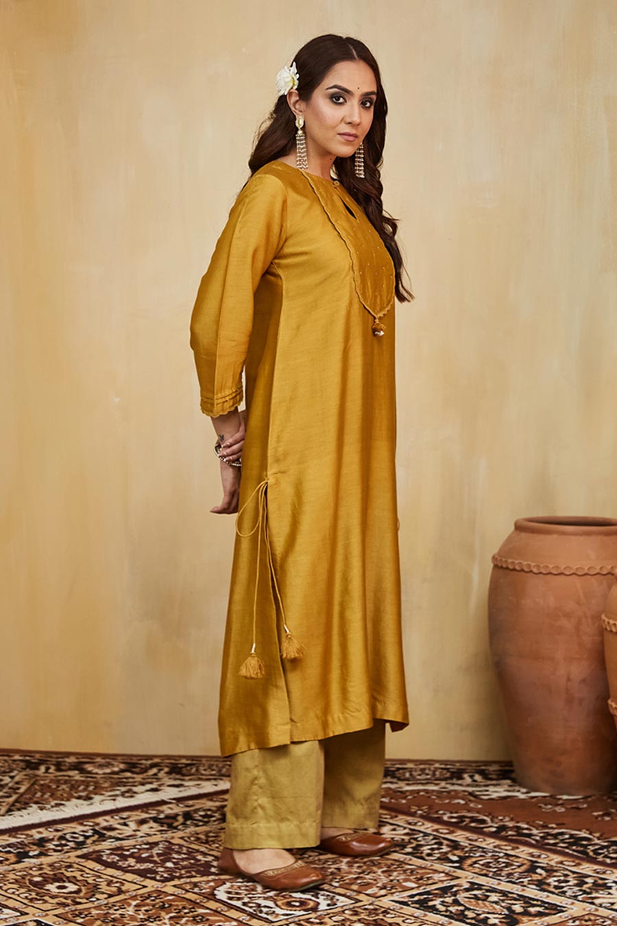 Mustard Nora Embellished Kurta
