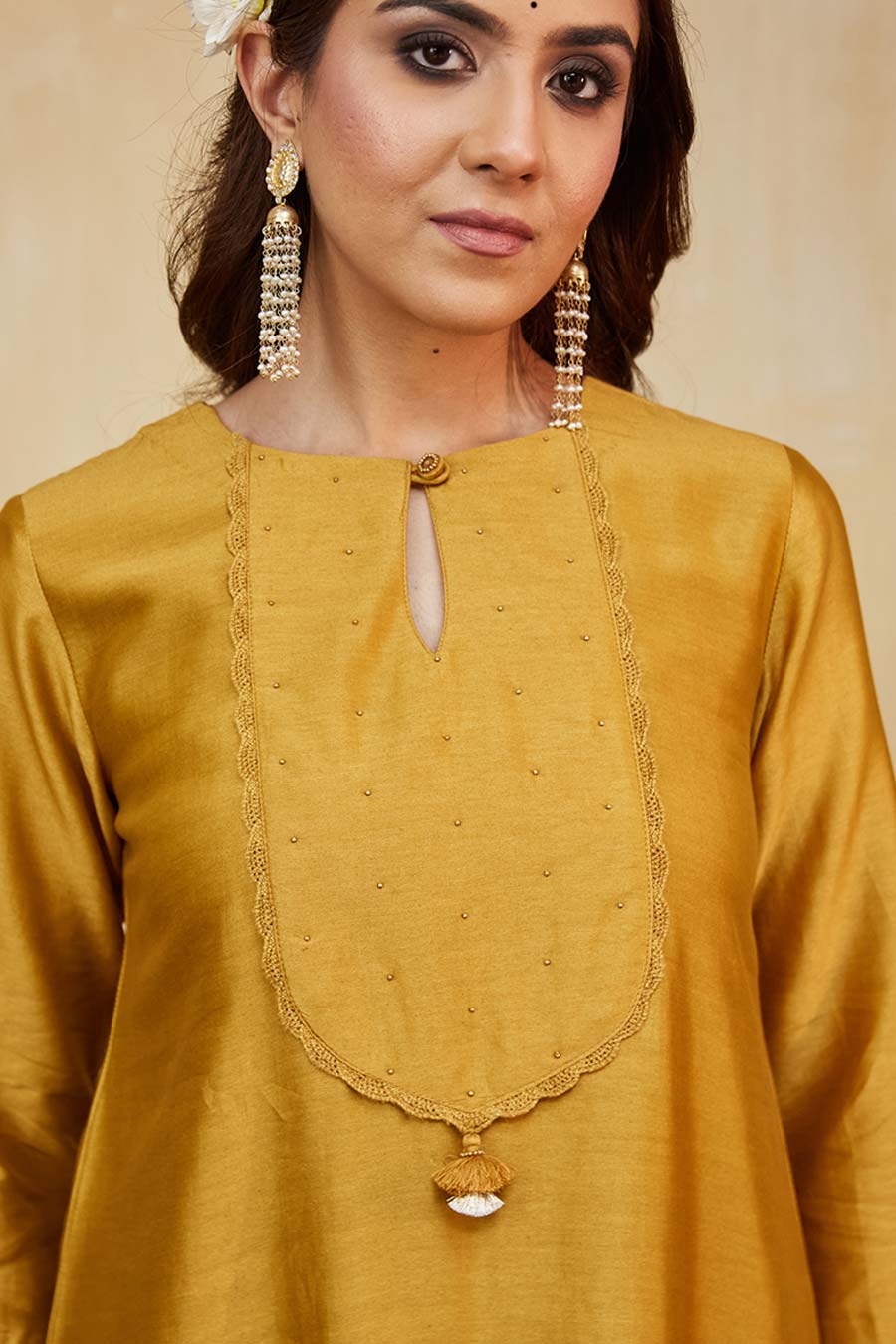 Mustard Nora Embellished Kurta