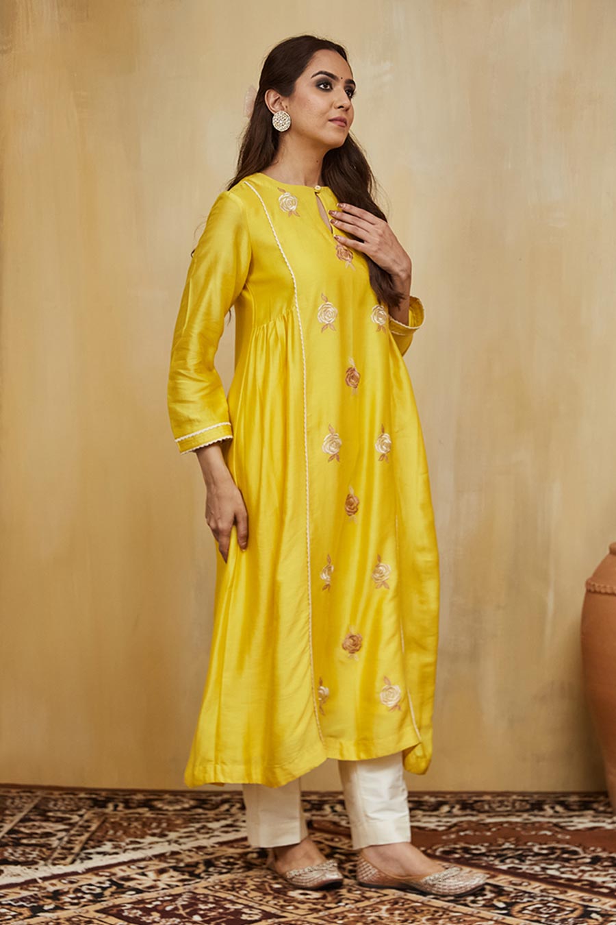 Yellow Azra Floral Embroidered Kurta