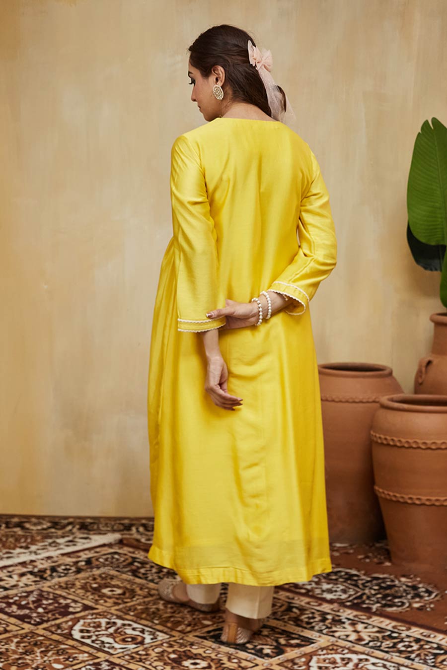 Yellow Azra Floral Embroidered Kurta