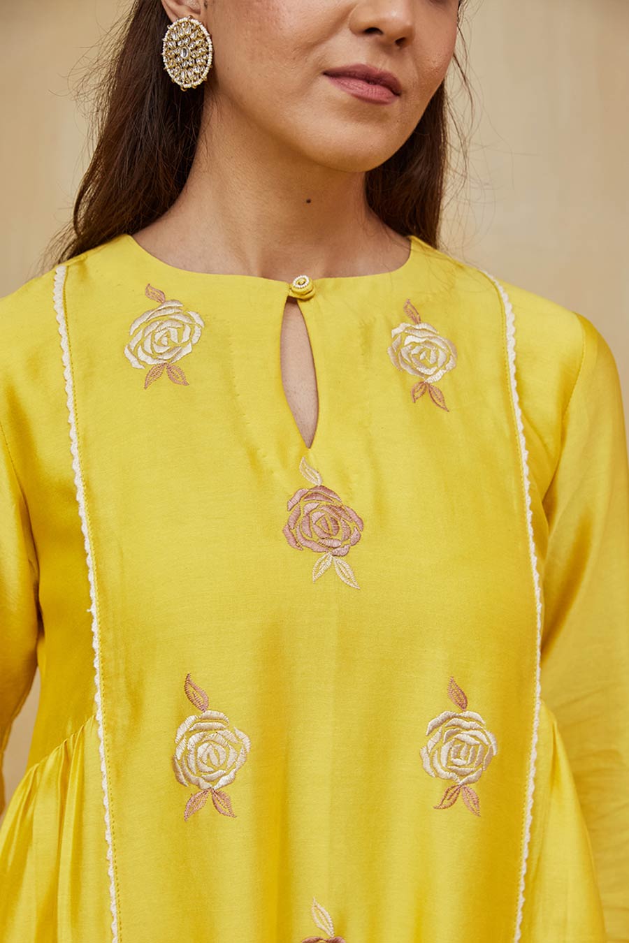 Yellow Azra Floral Embroidered Kurta
