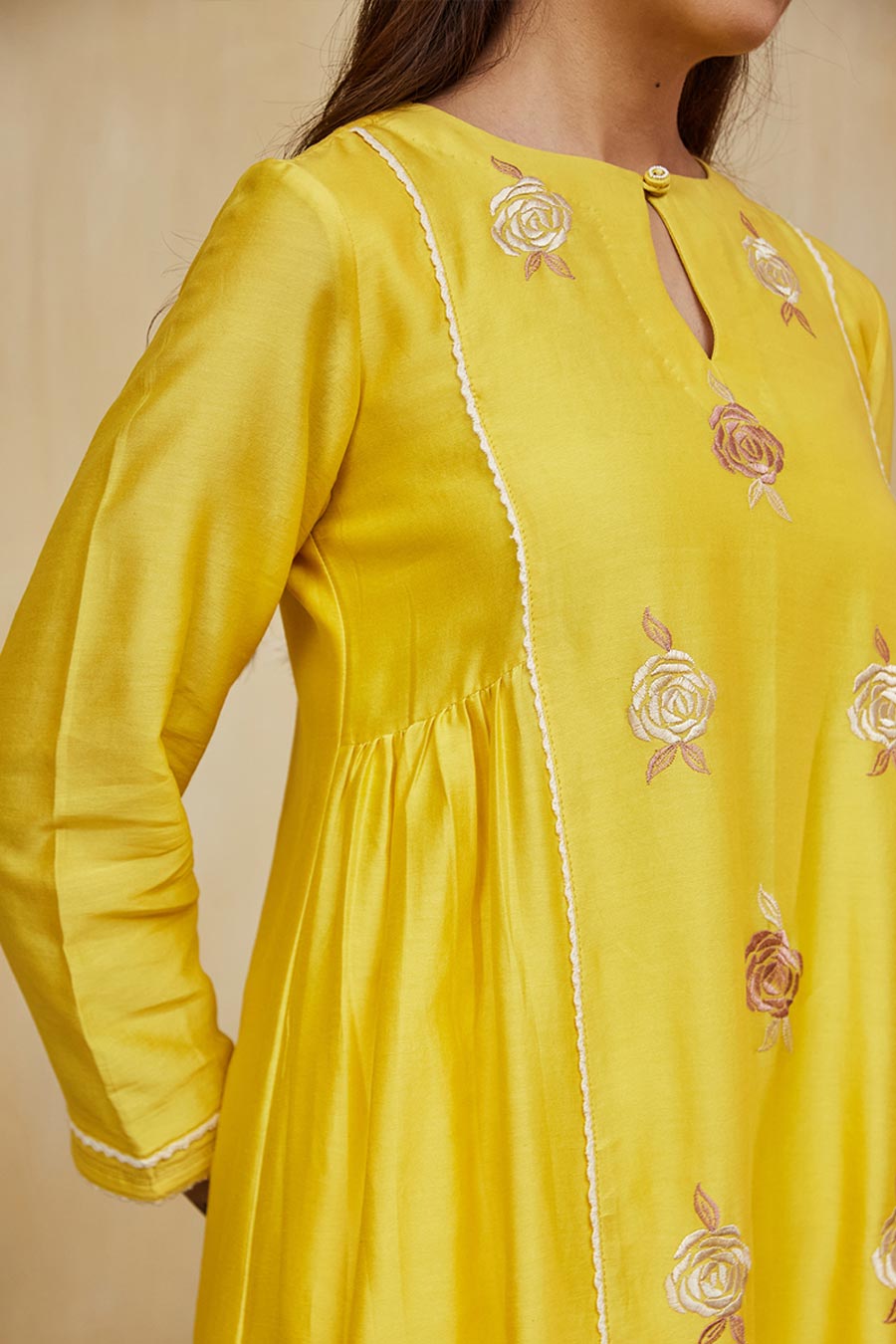 Yellow Azra Floral Embroidered Kurta